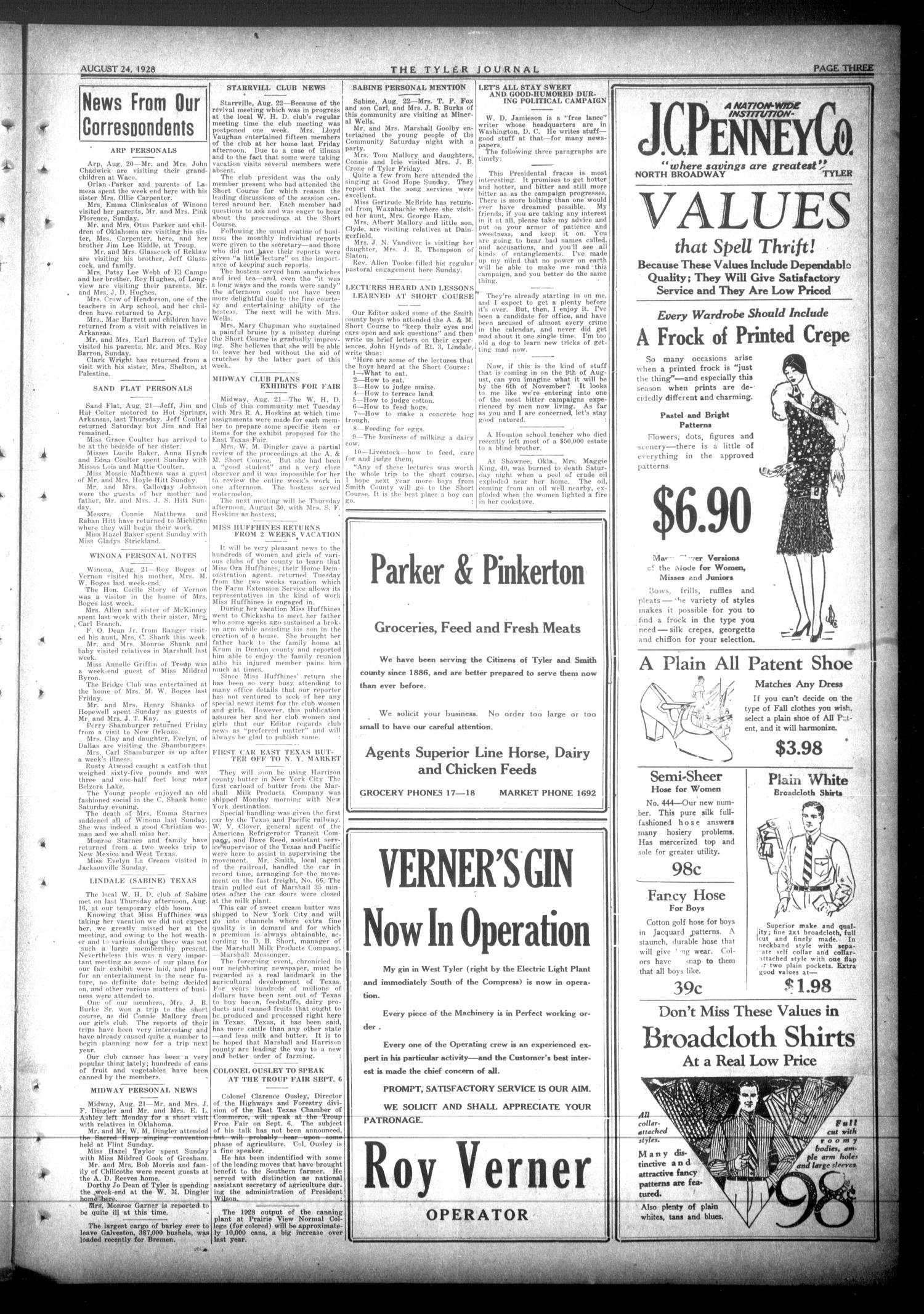 The Tyler Journal (Tyler, Tex.), Vol. 4, No. 17, Ed. 1 Friday, August 24, 1928
                                                
                                                    [Sequence #]: 3 of 8
                                                