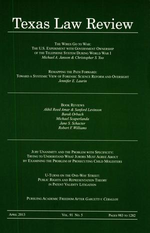 Primary view of object titled 'Texas Law Review, Volume 91, Number 5, April 2013'.