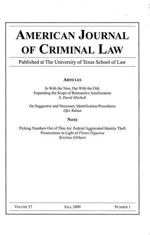 Primary view of object titled 'American Journal of Criminal Law, Volume 37, Number 1, Fall 2009'.