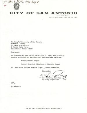 San Antonio Monthly Reports: August 1988
