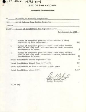 Primary view of object titled 'San Antonio Monthly Reports: September 1980'.