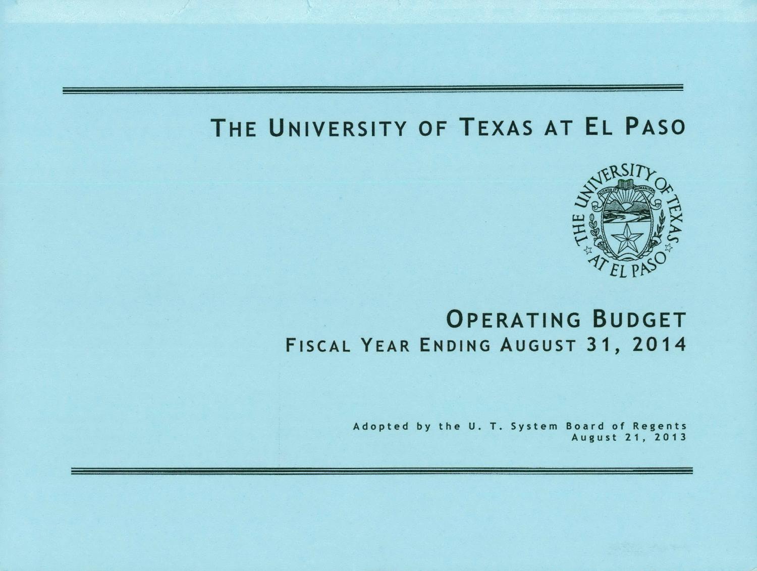 University of Texas at El Paso Operating Budget: 2014
                                                
                                                    Front Cover
                                                