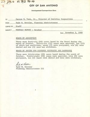 San Antonio Monthly Reports: October 1980