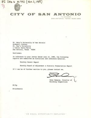 San Antonio Monthly Reports: October 1989