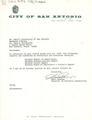 Primary view of object titled 'San Antonio Monthly Reports: October 1986'.