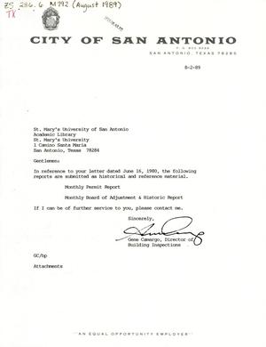 San Antonio Monthly Reports: July 1989