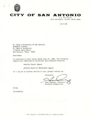 San Antonio Monthly Reports: November 2000
