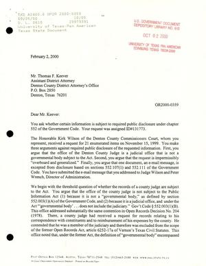 Texas Attorney General Open Records Letter Ruling: OR2000-0359