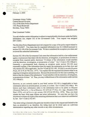 Texas Attorney General Open Records Letter Ruling: OR2000-0390