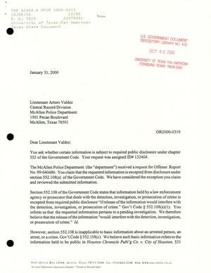 Texas Attorney General Open Records Letter Ruling: OR2000-0319