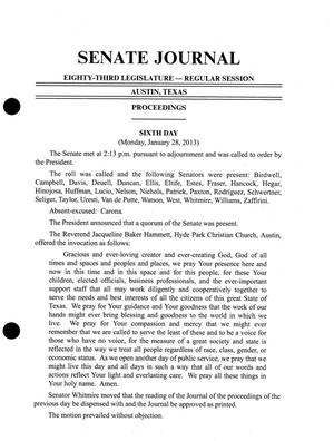 Journal of the Senate of Texas: 83rd Legislature, Regular Session, Monday, January 28, 2013