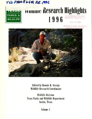 Primary view of object titled 'Wildlife Research Highlights, Volume 1, 1996'.
