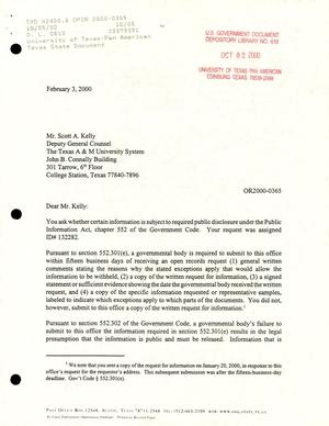 Texas Attorney General Open Records Letter Ruling: OR2000-0365