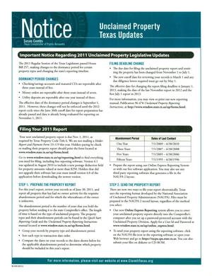 Primary view of object titled 'Unclaimed Property Texas Updates'.