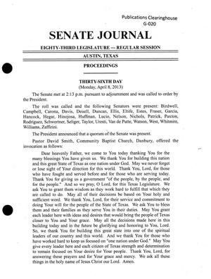 Primary view of object titled 'Journal of the Senate of Texas: 83rd Legislature, Regular Session, Monday, April 8, 2013'.