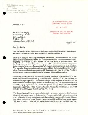 Texas Attorney General Open Records Letter Ruling: OR2000-0354