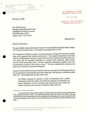 Texas Attorney General Open Records Letter Ruling: OR2000-0352
