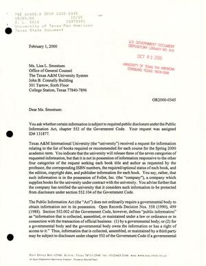 Texas Attorney General Open Records Letter Ruling: OR2000-0345