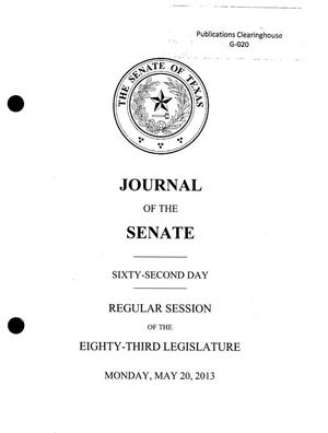 Primary view of object titled 'Journal of the Senate of Texas: 83rd Legislature, Regular Session, Monday, May 20, 2013'.