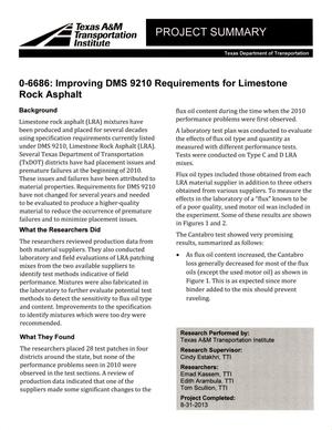 Project Summary: Improving DMS 9210 Requirements for Limestone Rock Asphalt