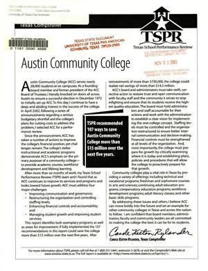 Performance Review of Austin Community College, November 2002