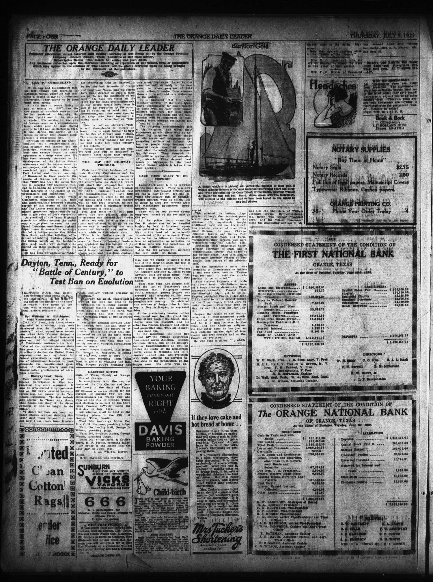 The Orange Daily Leader (Orange, Tex.), Vol. 10, No. 356, Ed. 1 Thursday, July 9, 1925
                                                
                                                    [Sequence #]: 4 of 6
                                                