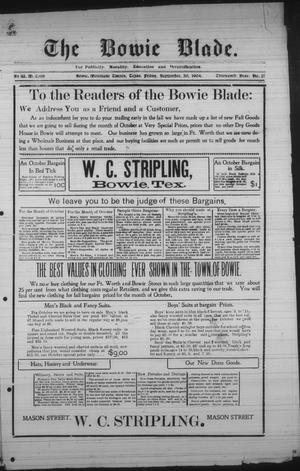 The Bowie Blade. (Bowie, Tex.), Vol. 13, No. 21, Ed. 1 Friday, September 30, 1904