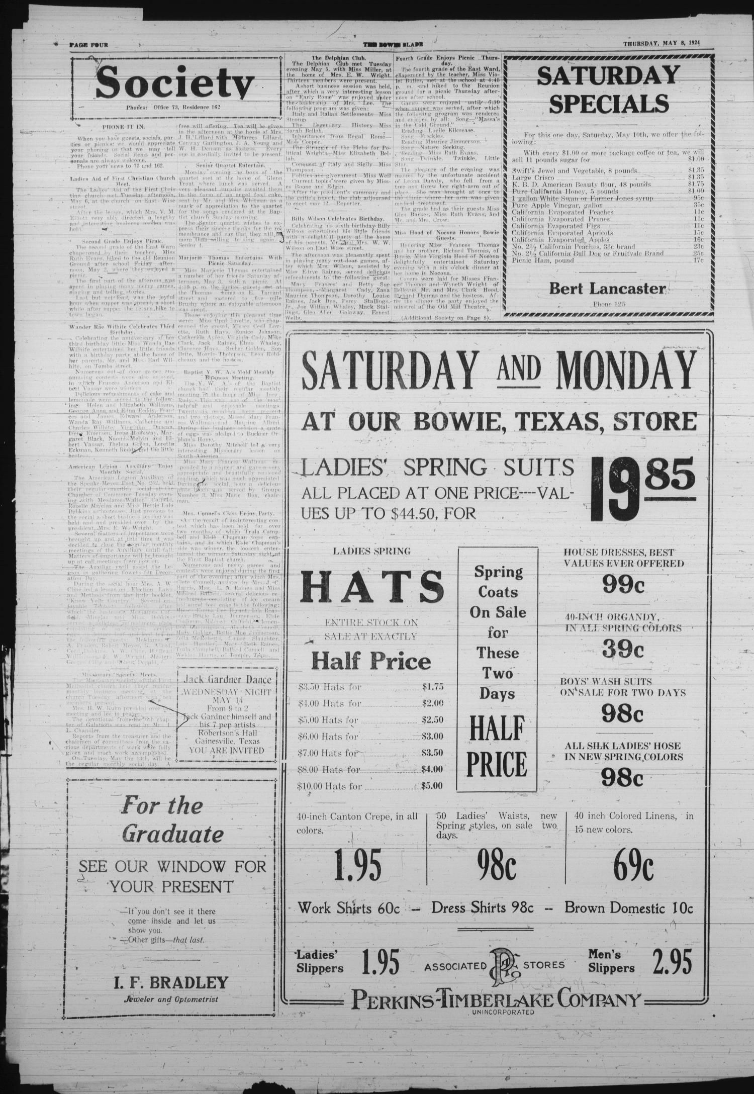 The Bowie Blade (Bowie, Tex.), Vol. 33, No. 31, Ed. 1 Thursday, May 8, 1924
                                                
                                                    [Sequence #]: 4 of 8
                                                