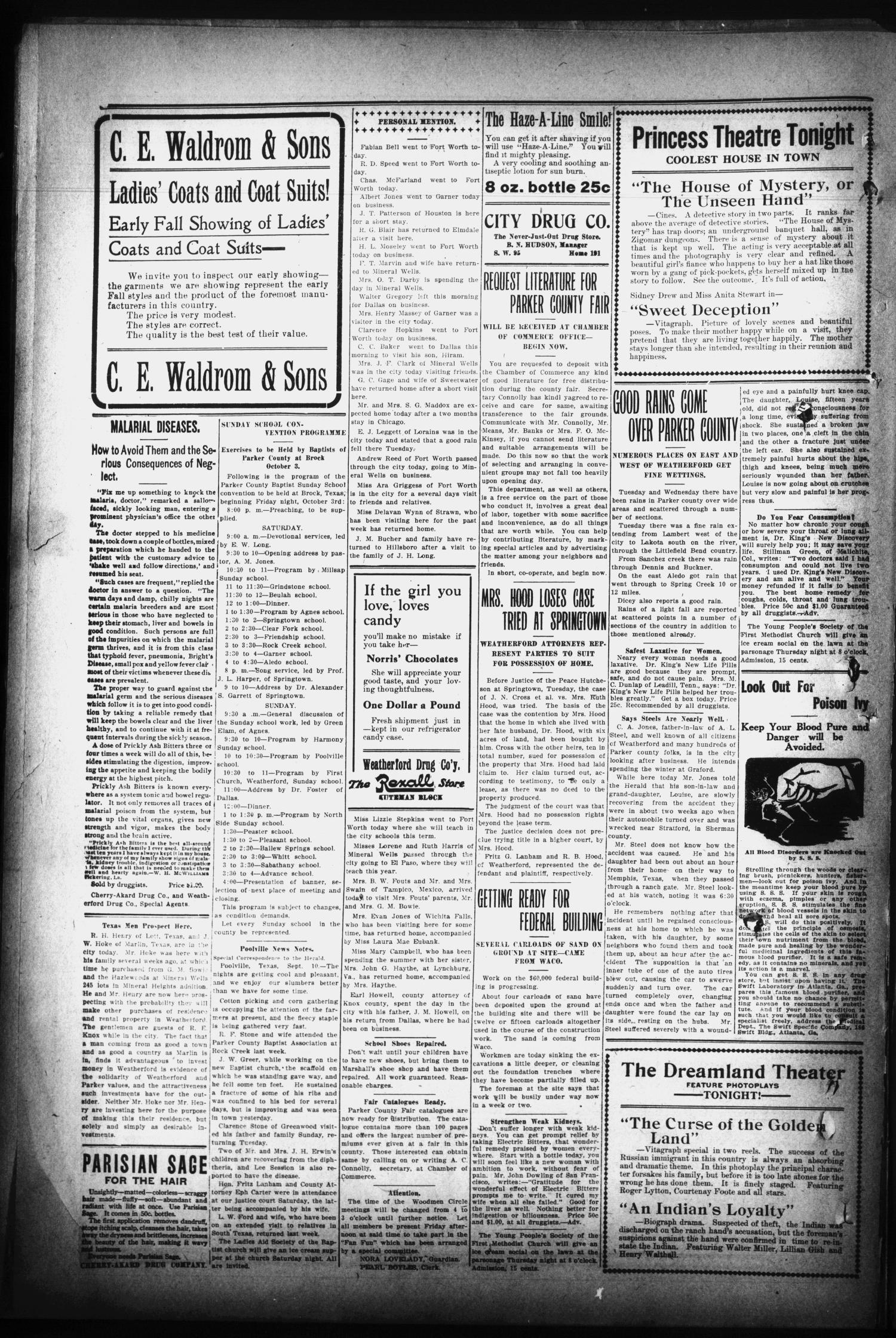 The Daily Herald. (Weatherford, Tex.), Vol. 14, No. 207, Ed. 1 Wednesday, September 10, 1913
                                                
                                                    [Sequence #]: 5 of 5
                                                