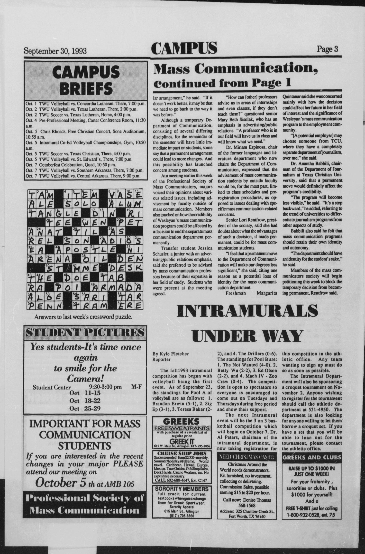 The Rambler (Fort Worth, Tex.), Vol. 70, No. 5, Ed. 1 Thursday, September 30, 1993
                                                
                                                    [Sequence #]: 3 of 6
                                                