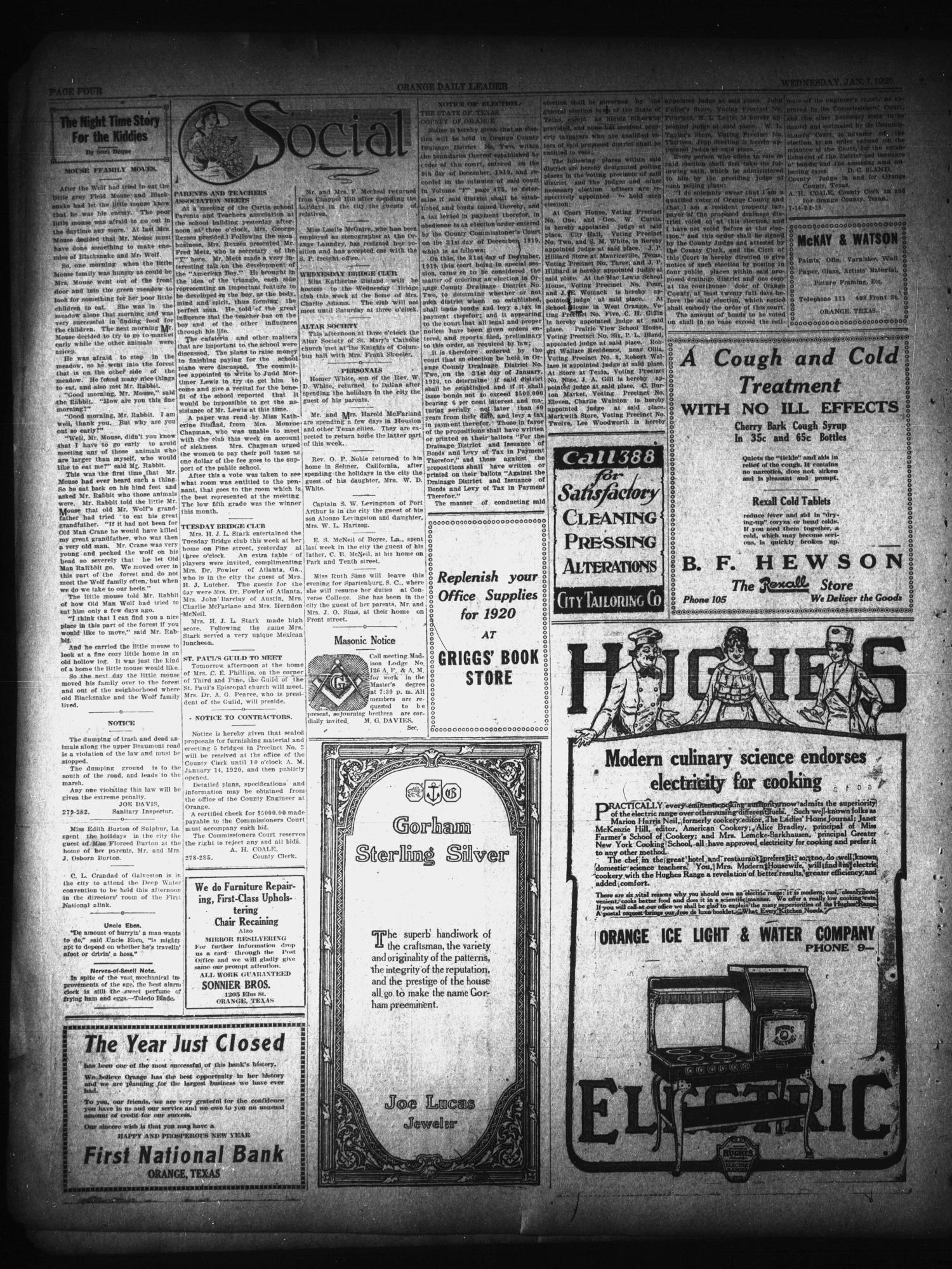 The Orange Daily Leader (Orange, Tex.), Vol. 15, No. 279, Ed. 1 Wednesday, January 7, 1920
                                                
                                                    [Sequence #]: 4 of 4
                                                