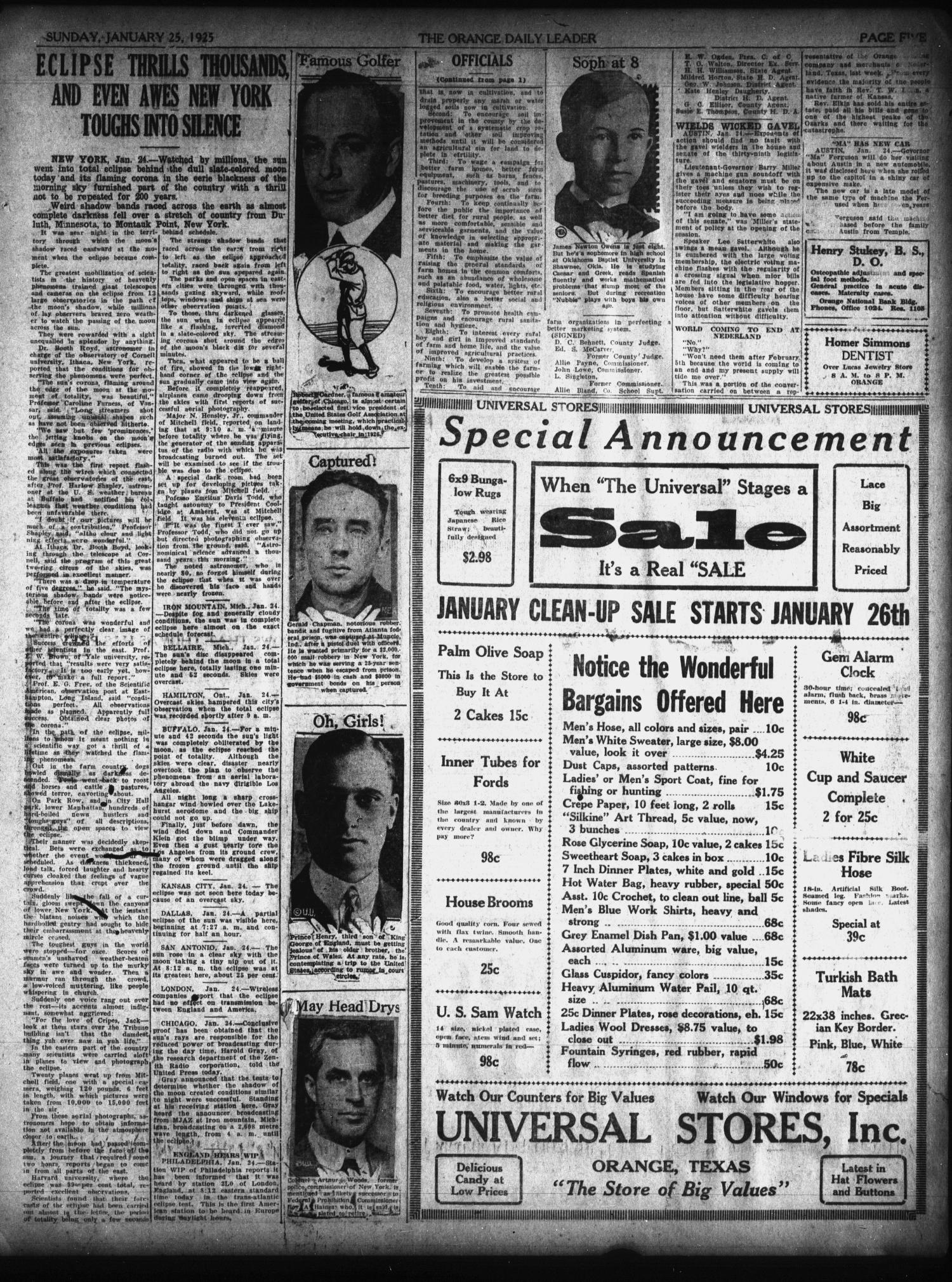 The Orange Daily Leader (Orange, Tex.), Vol. 10, No. 324, Ed. 1 Sunday, January 25, 1925
                                                
                                                    [Sequence #]: 5 of 8
                                                