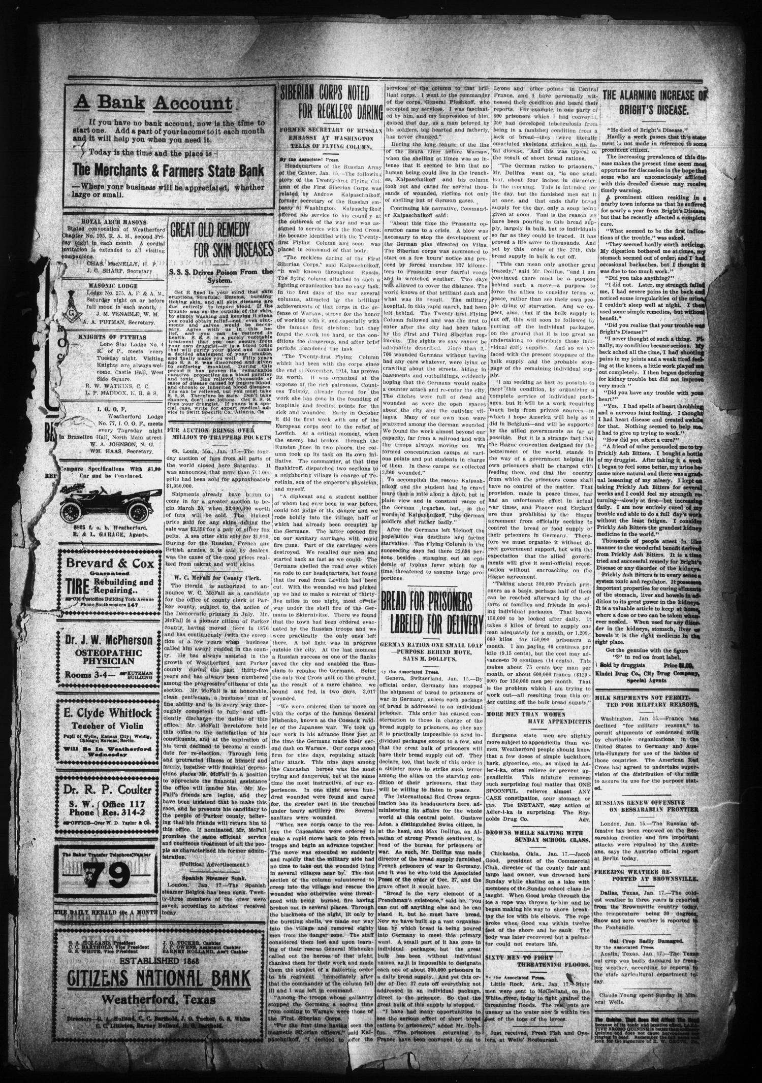 The Daily Herald (Weatherford, Tex.), Vol. 17, No. 4, Ed. 1 Monday, January 17, 1916
                                                
                                                    [Sequence #]: 3 of 4
                                                
