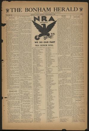 Primary view of object titled 'The Bonham Herald (Bonham, Tex.), Vol. 7, No. 3, Ed. 1 Monday, September 11, 1933'.