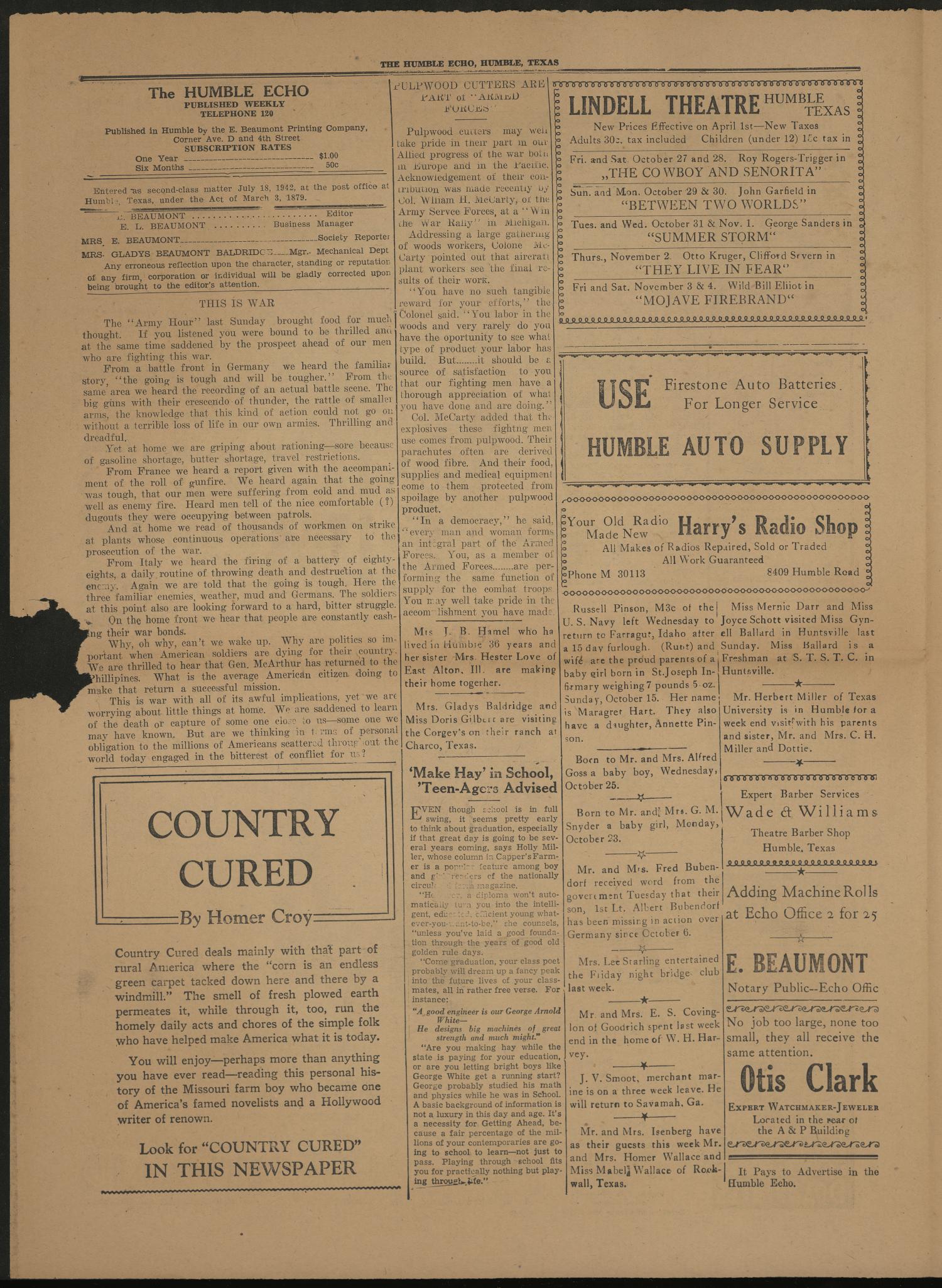 The Humble Echo (Humble, Tex.), Vol. 3, No. 25, Ed. 1 Friday, October 27, 1944
                                                
                                                    [Sequence #]: 4 of 8
                                                