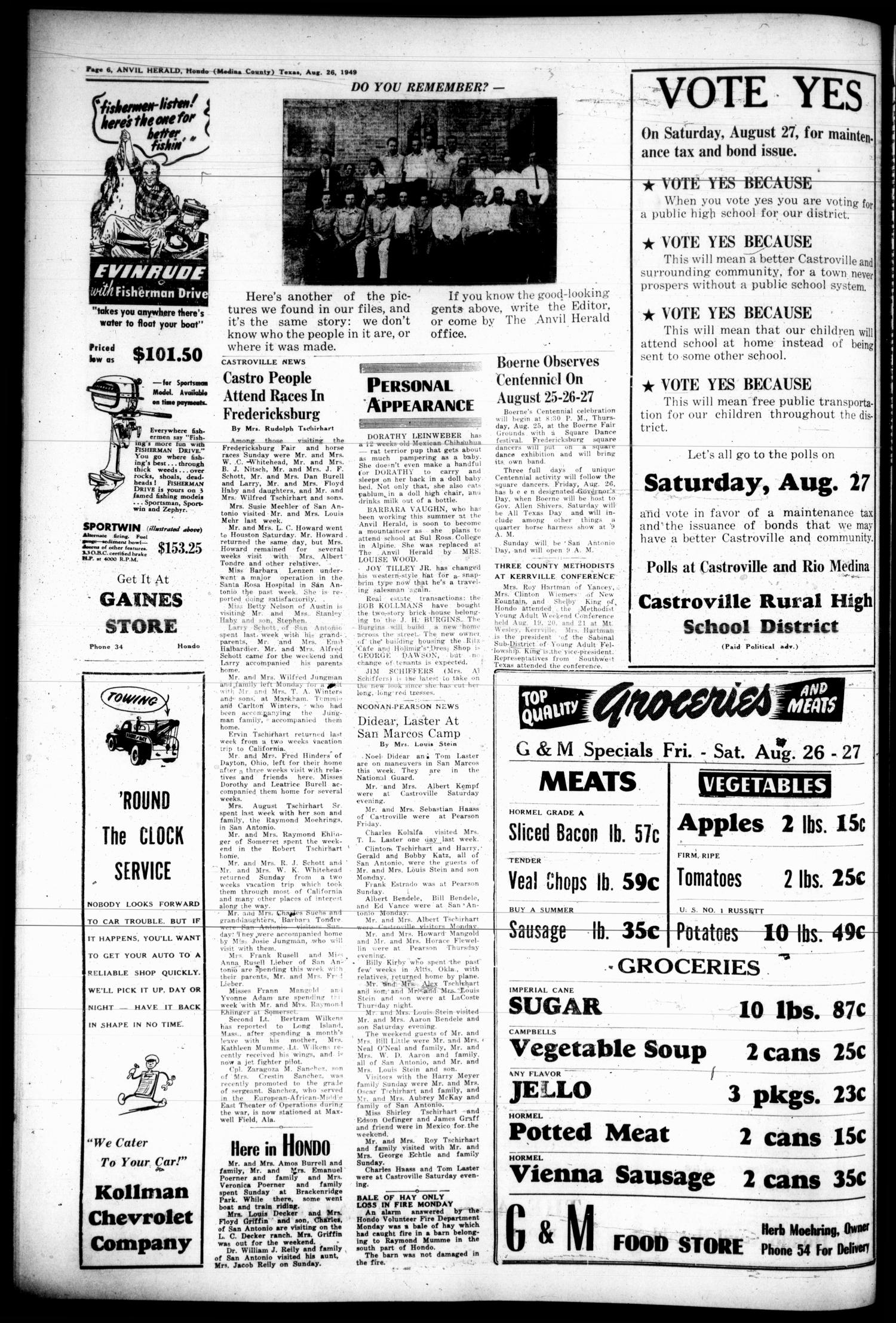 The Hondo Anvil Herald (Hondo, Tex.), Vol. 65, No. 09, Ed. 1 Friday, August 26, 1949
                                                
                                                    [Sequence #]: 6 of 16
                                                