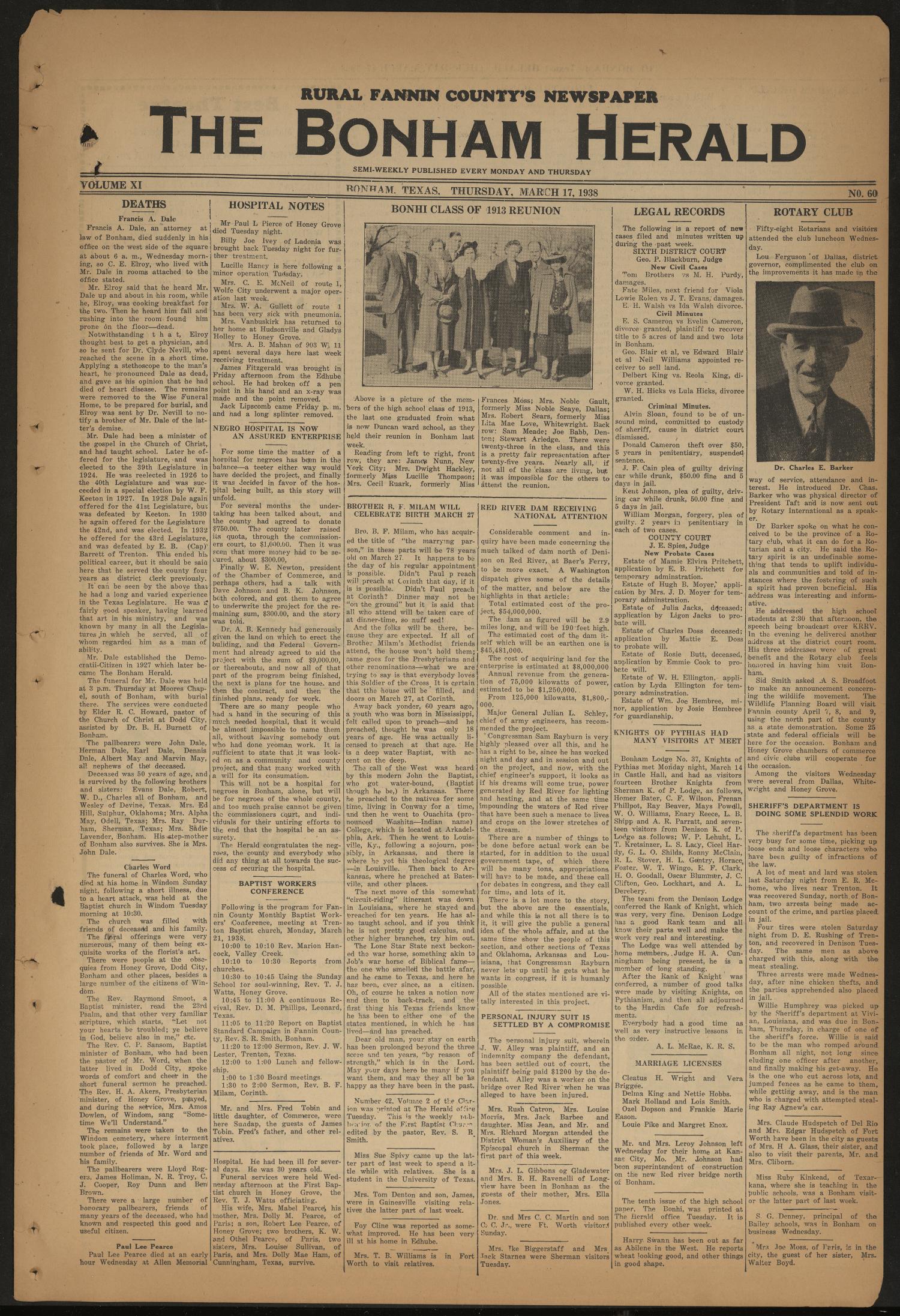 The Bonham Herald (Bonham, Tex.), Vol. 11, No. 60, Ed. 1 Thursday, March 17, 1938
                                                
                                                    [Sequence #]: 1 of 6
                                                
