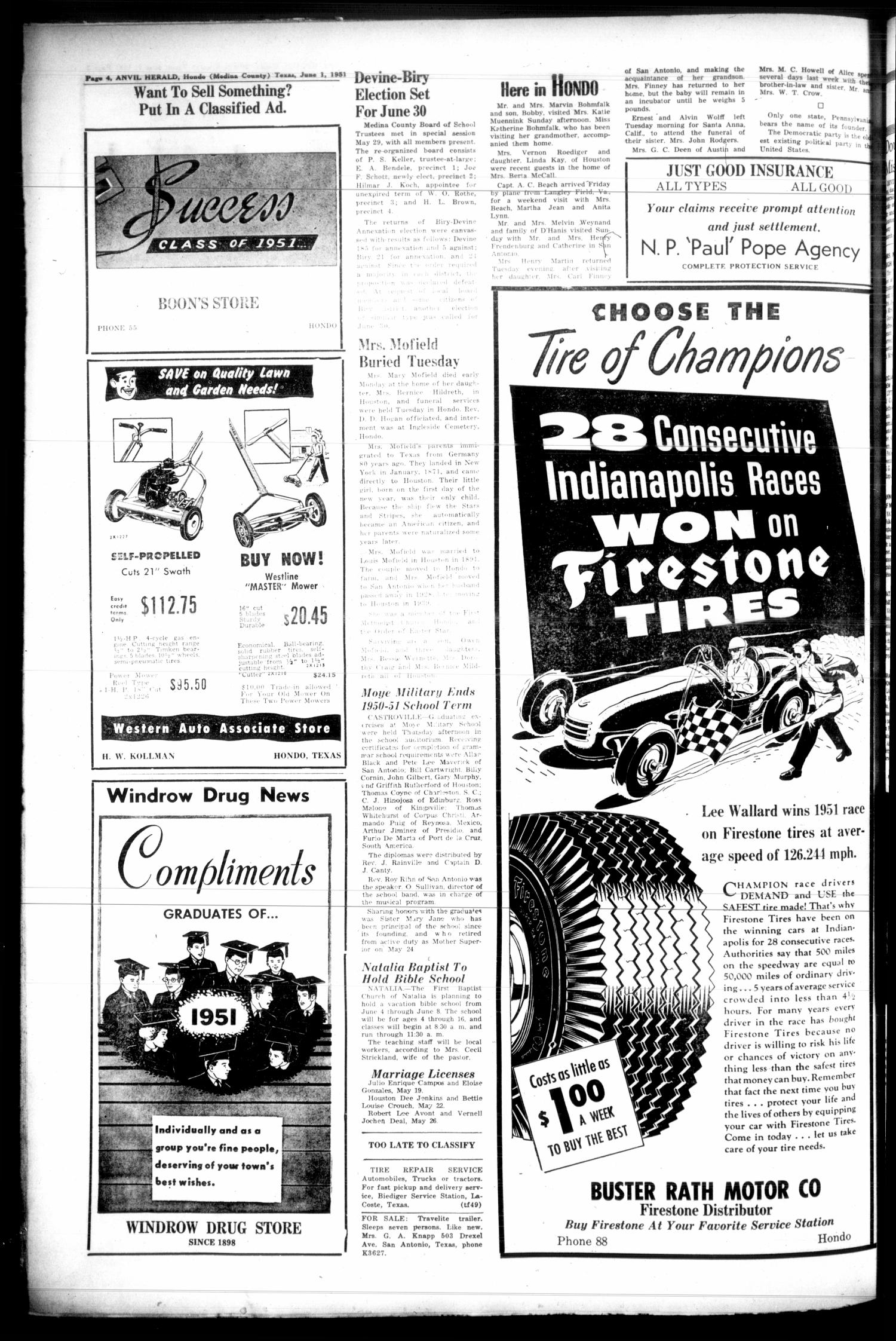 The Hondo Anvil Herald (Hondo, Tex.), Vol. 66, No. 49, Ed. 1 Friday, June 1, 1951
                                                
                                                    [Sequence #]: 4 of 24
                                                
