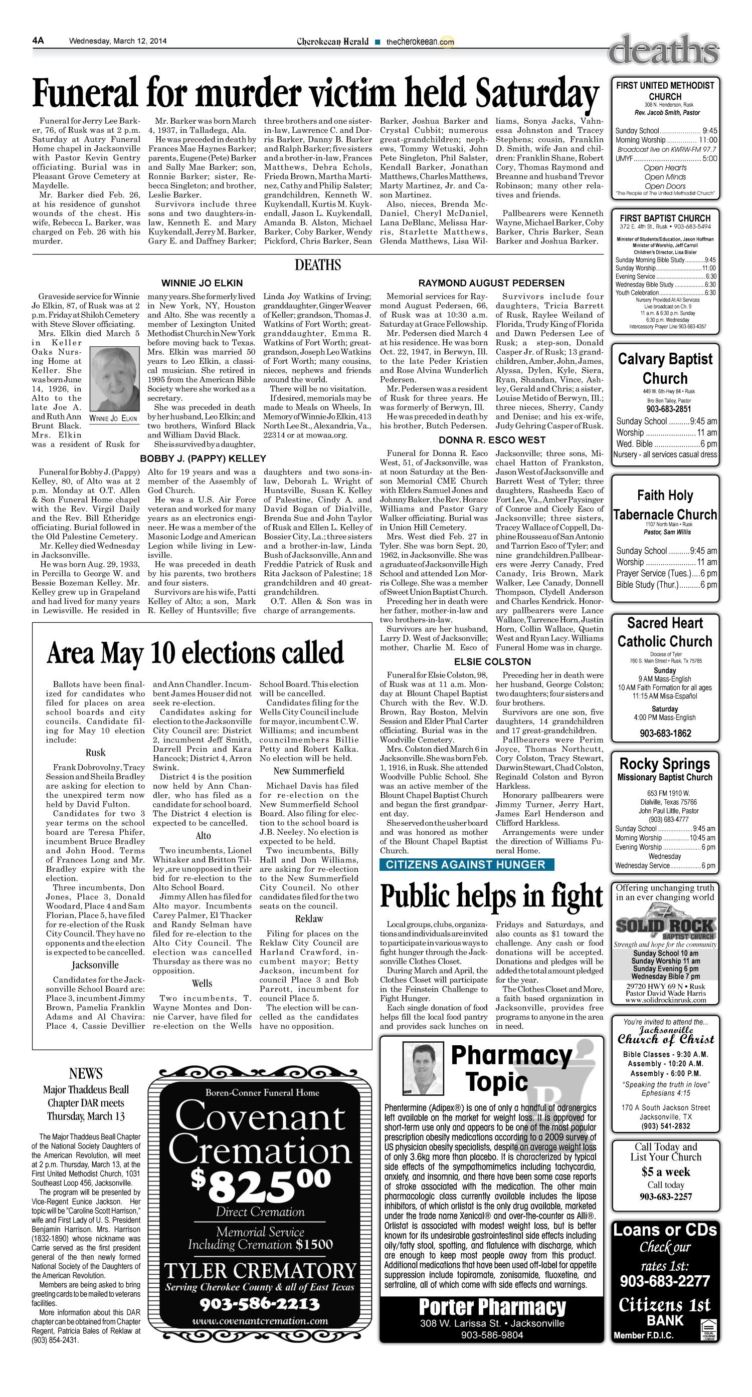 Cherokeean Herald (Rusk, Tex.), Vol. 165, No. 3, Ed. 1 Wednesday, March 12, 2014
                                                
                                                    [Sequence #]: 4 of 16
                                                