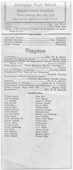 Arlington High School Commencement Program, 1924