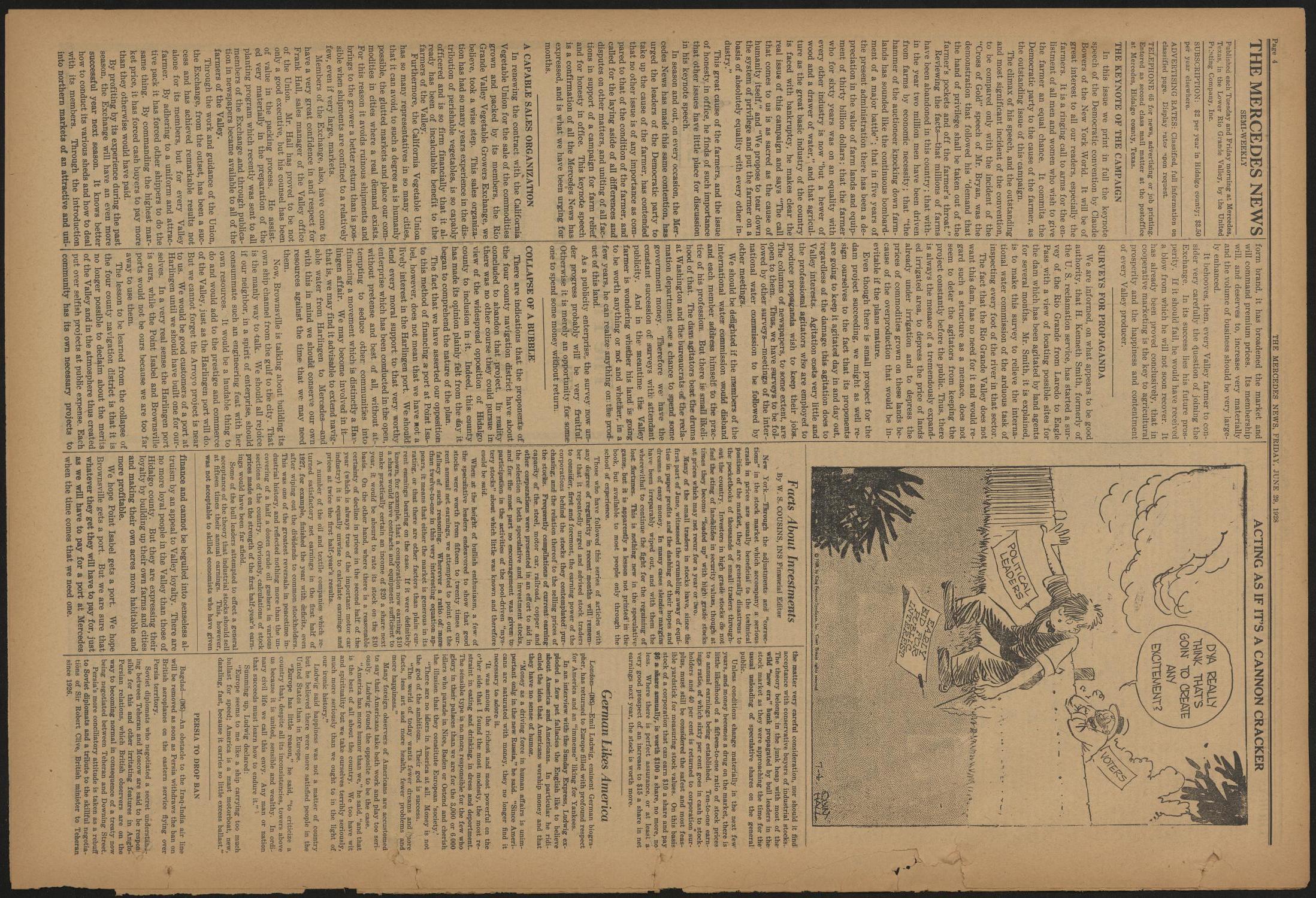 The Mercedes News (Mercedes, Tex.), Vol. 5, No. 63, Ed. 1 Friday, June 29, 1928
                                                
                                                    [Sequence #]: 4 of 12
                                                