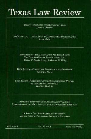 Primary view of object titled 'Texas Law Review, Volume 92, Number 4, March 2014'.