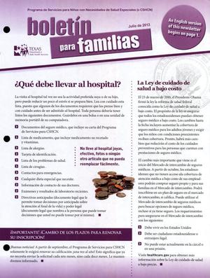 Niños con Necesidades Médicas Especiales: Boletín para familias, Julio de 2013