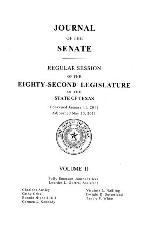 Primary view of object titled 'Journal of the Senate of Texas being the Regular Session of the Eighty-Second Legislature, Volume 2'.