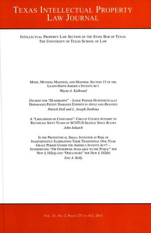 Primary view of object titled 'Texas Intellectual Property Law Journal, Volume 21, Number 3, 2013'.