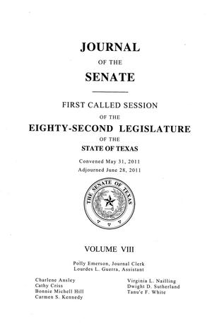 Primary view of object titled 'Journal of the Senate of Texas being the First Called Session of the Eighty-Second Legislature, Volume 8'.