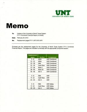 Primary view of object titled '[Replacement Pages for University of North Texas System Combined Financial Report: 2011]'.