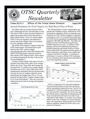 Primary view of object titled 'OTSC Quarterly Newsletter, Volume 20, Number 3, August 2013'.