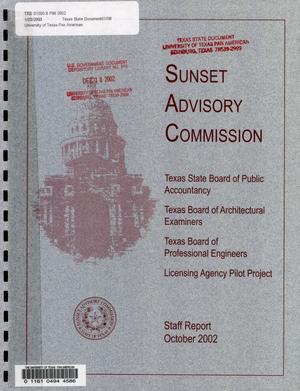 Sunset Commission Staff Report: Texas State Boards of Public Accountancy, Architectural Examiners, and Professional Engineers