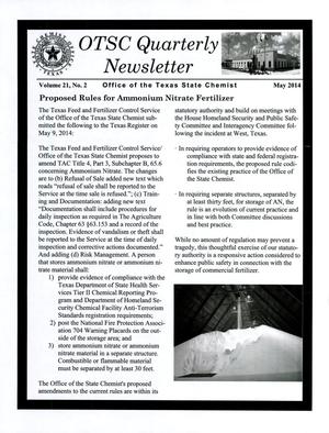 Primary view of object titled 'OTSC Quarterly Newsletter, Volume 21, Number 2, May 2014'.